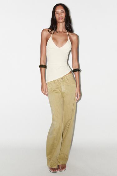 TOP ELASTICIZZATO CON ARRICCIATURE ASIMMETRICO - Verde acqua di Zara - Immagine 0