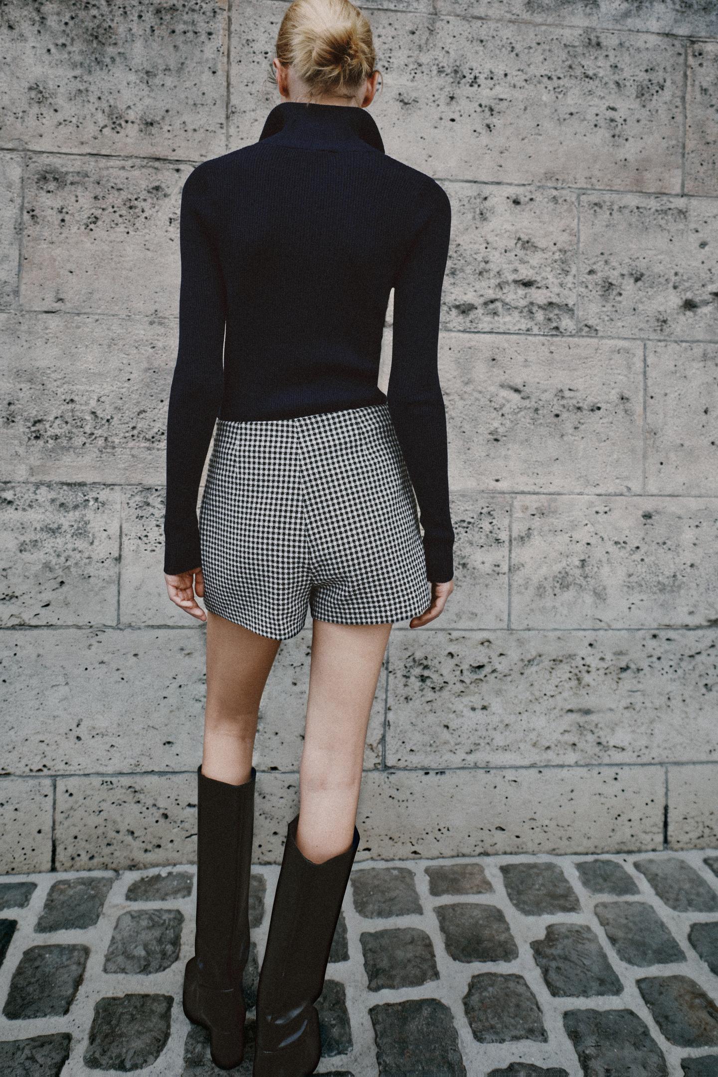 Женская юбка-шорты Zara Plaid Skort, цвет: Чёрный / Белый — фото 5