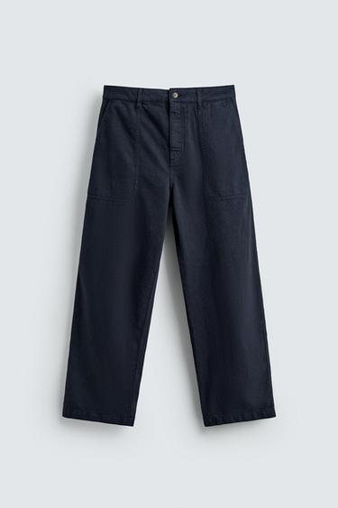 Zara WASHED STRAIGHT FIT PANTS - Blue
