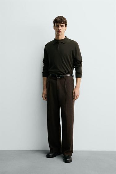 WOOL KNIT POLO SHIRT - Dark khaki by Zara - Image 0