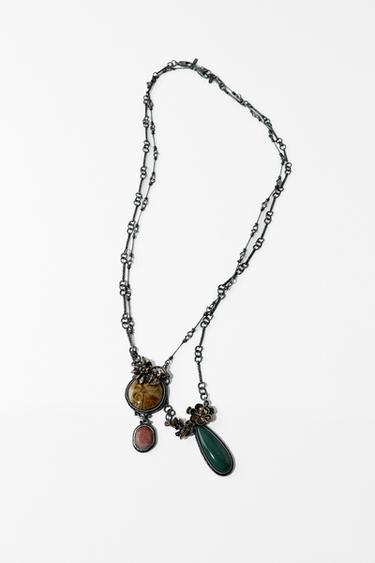 Zara PACK OF 2 FLOWER AND STONE NECKLACES - Anthracite grey