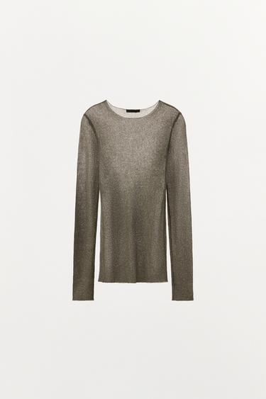T-SHIRT À FIL MÉTALLISÉ - Doré de Zara - Image 2