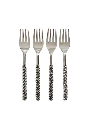 Zara PACK OF DESSERT FORKS WITH BRAIDED METAL HANDLES (PACK OF 4) - Steel