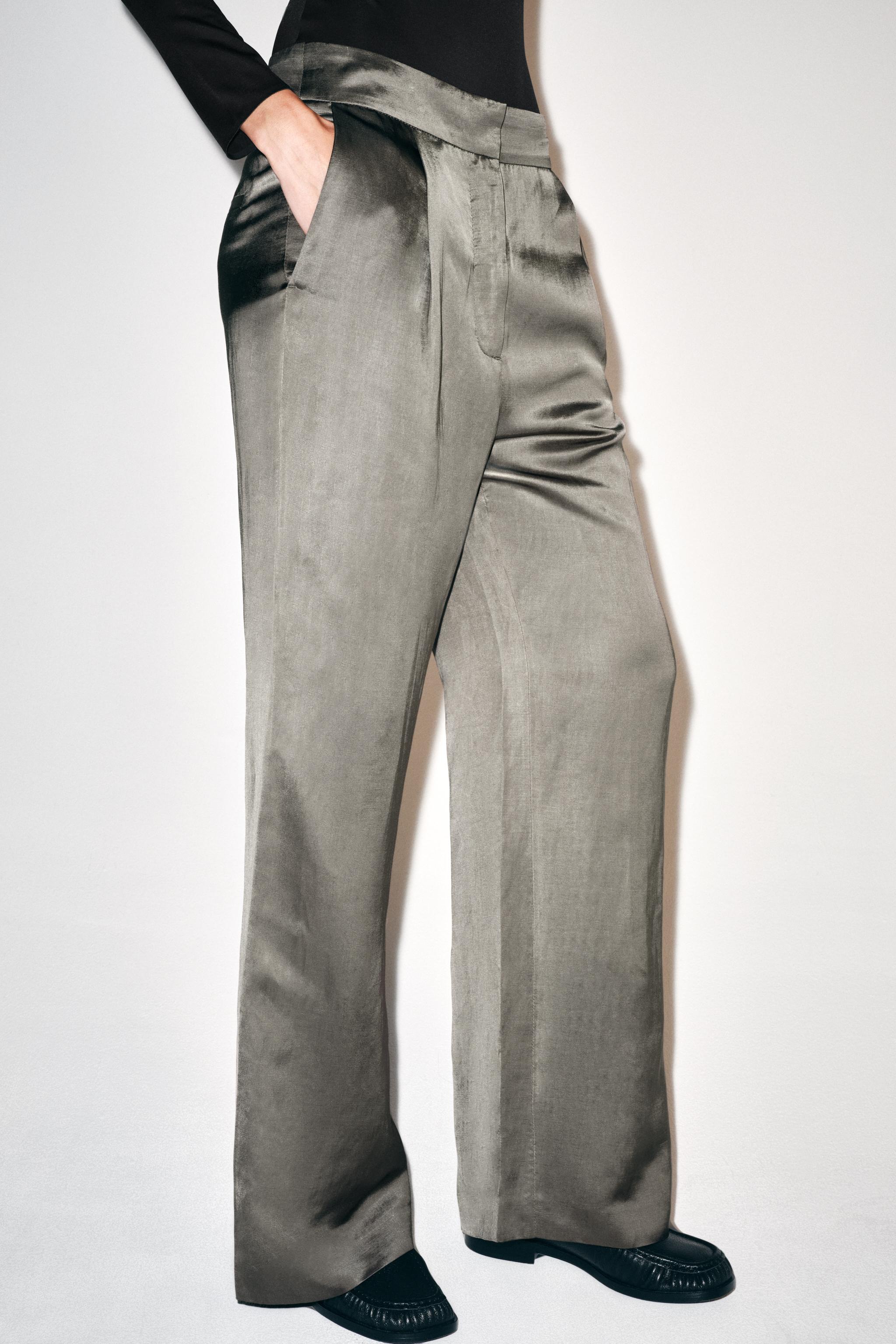 ZW COLLECTION SATIN WIDE-LEG PANTS - Gray | ZARA United States