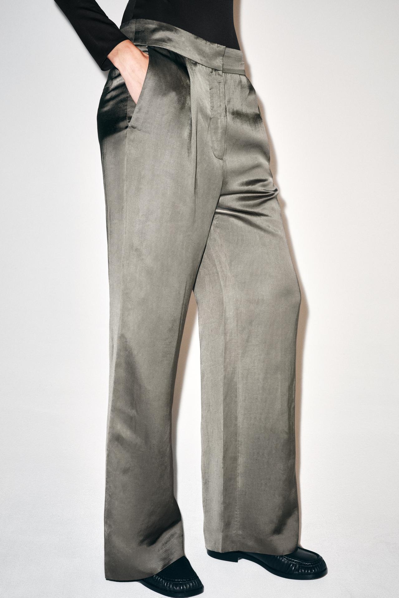 ZW COLLECTION SATIN WIDE-LEG PANTS — Gray
