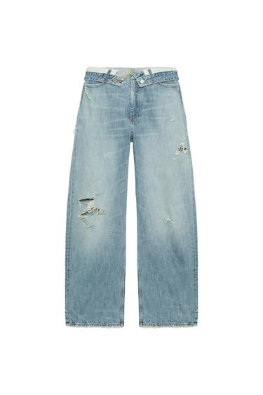 JEANS TRF CINTURA DOBLADA TIRO MEDIO - Azul de Zara