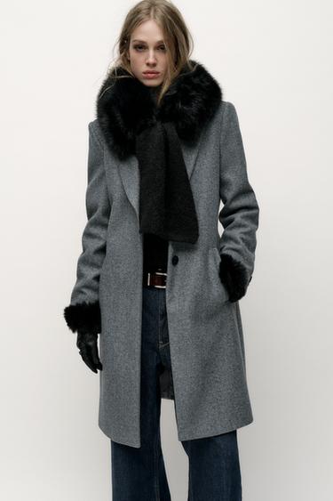 CONTRAST KNIT FAUX FUR STOLE - Black by Zara - Image 1