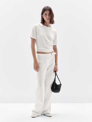 Zara Straight-fit trousers with buckle detail - Oyster-white - Image 0