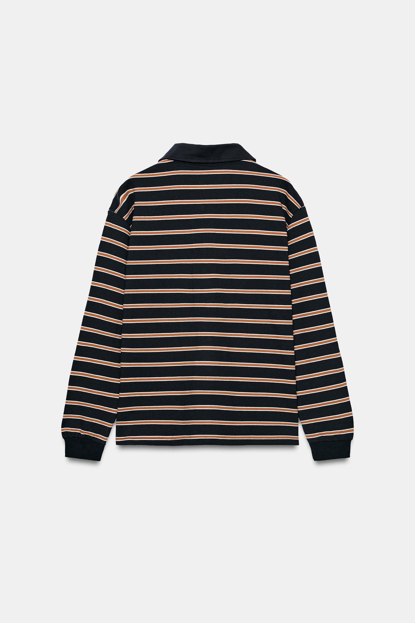Женское поло Zara Striped Polo, цвет: Коричневый синий — фото 7