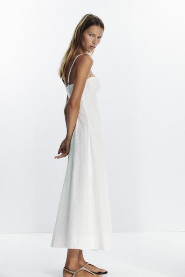 MIDI CORSET DRESS WITH CUTWORK EMBROIDERY - White by Zara - Image 5