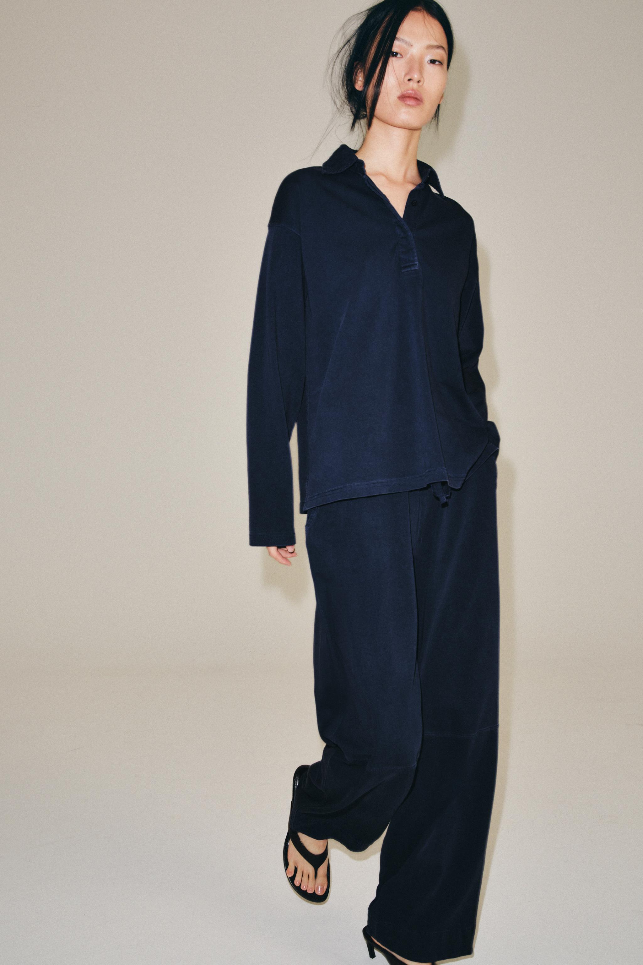 COTTON BALLOON PANTS — Blue