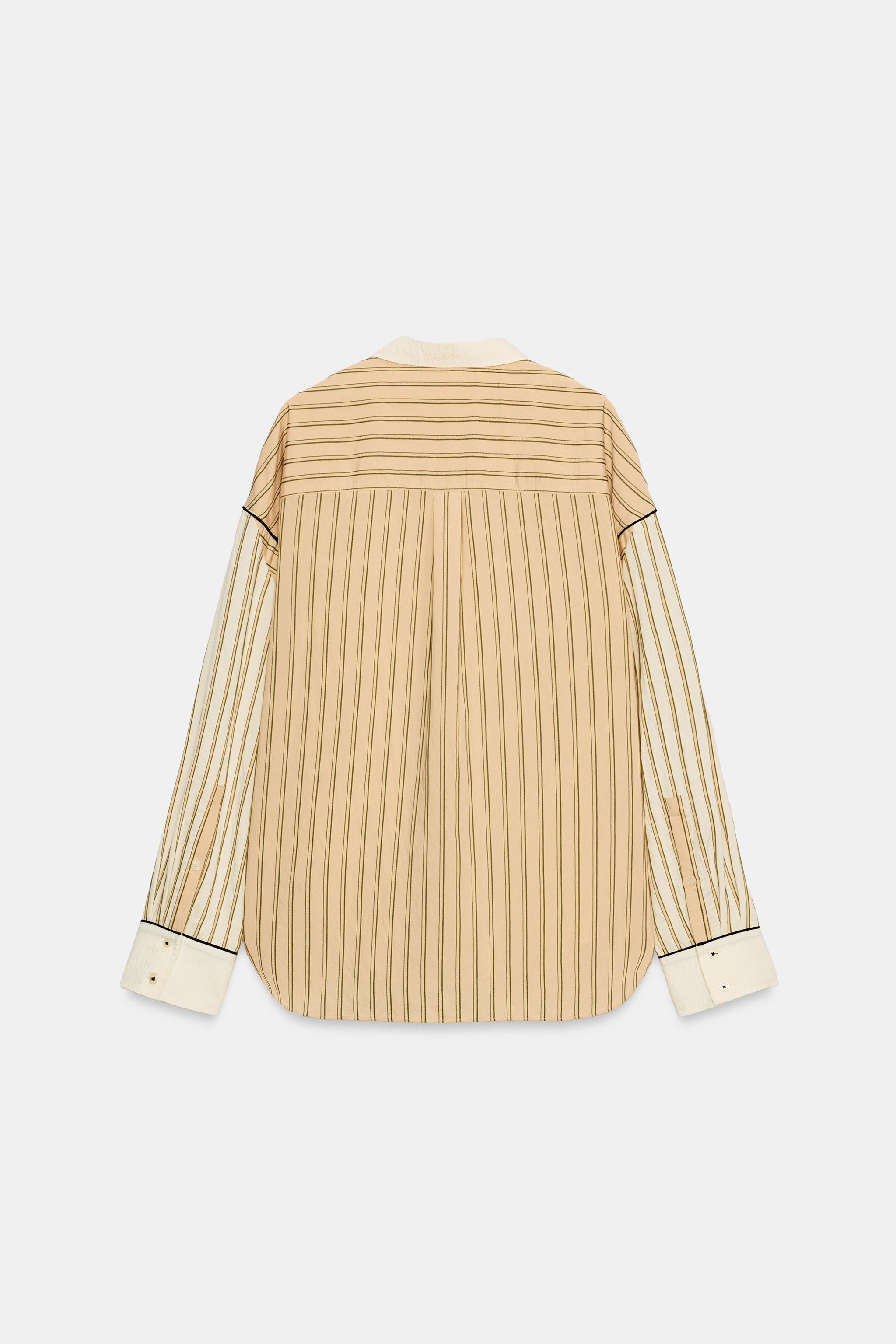ZW COLLECTION CONTRAST STRIPE SHIRT - Ecru | ZARA Canada