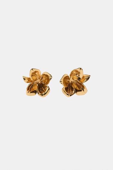EMBOSSED FLOWER EARRINGS - Golden by Zara - Image 0