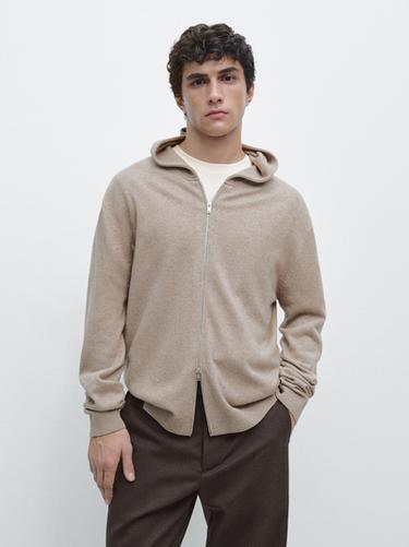 Zara Wool blend knit cardigan with hood - Mink