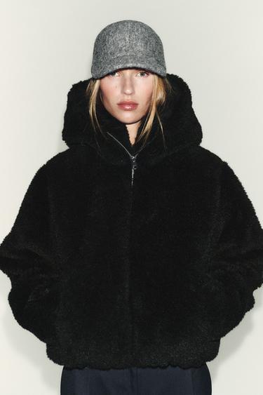 FAUX SHEARLING HOODED ANORAK WITH THERMAL INSULATION - Black by Zara