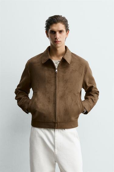 CROPPED FIT FAUX SUEDE JACKET - camel by Zara