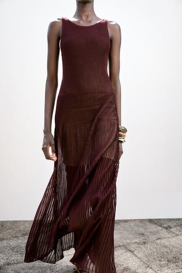 ROBE LONGUE EN MAILLE CÔTELÉE - Grenat de Zara - Image 1