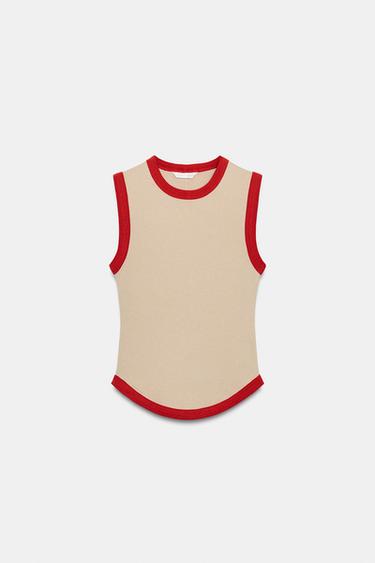 T-SHIRT WITH CONTRAST TRIMS - Beige by Zara - Image 0