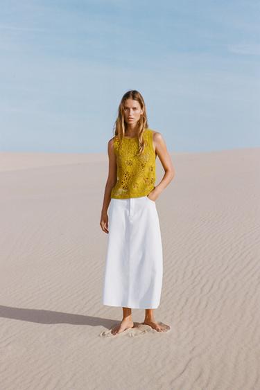 Zara CROCHET SLEEVELESS TOP - Mustard