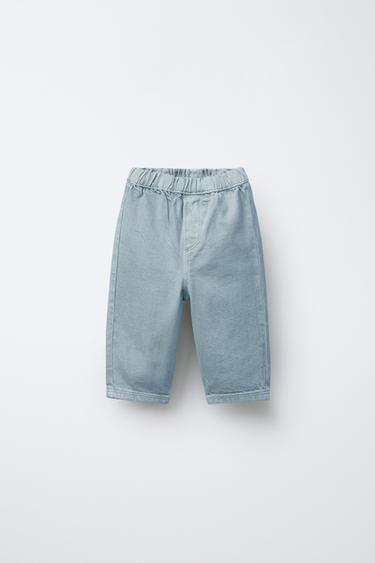Zara WIDE FIT TWILL PANTS - Mid-blue
