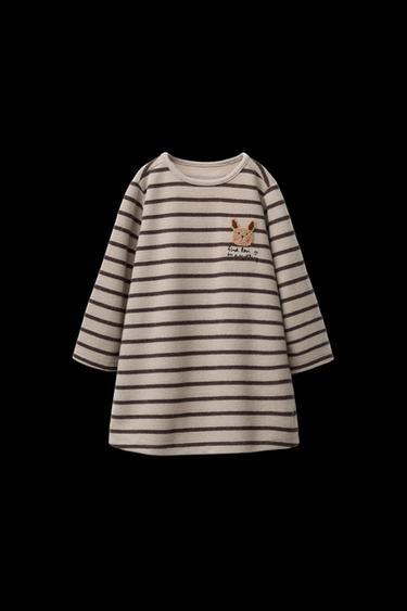 SOFT-TOUCH STRIPED DRESS WITH TEXTURED APPLIQUÉ - Brown by Zara