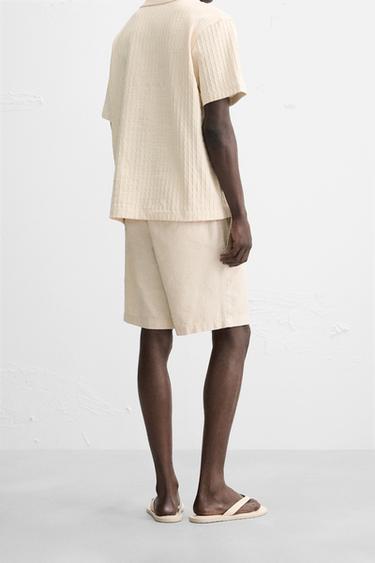 BERMUDA COTON - LIN - Beige clair de Zara - Image 2