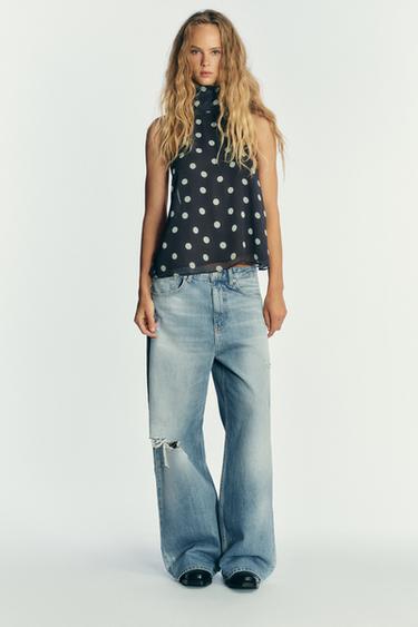 TOP HALTER LUNARES - Marino oscuro de Zara