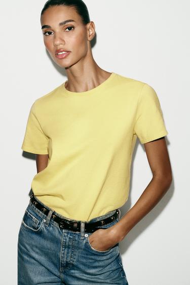 Zara RUSTIC COTTON T-SHIRT - yellow
