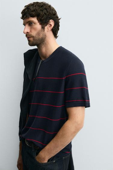 STRIPED JACQUARD KNIT T-SHIRT - Red Stripe by Zara - Image 4