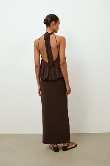 HALTER BALLOON DRESS - Brown by Zara - Image 5