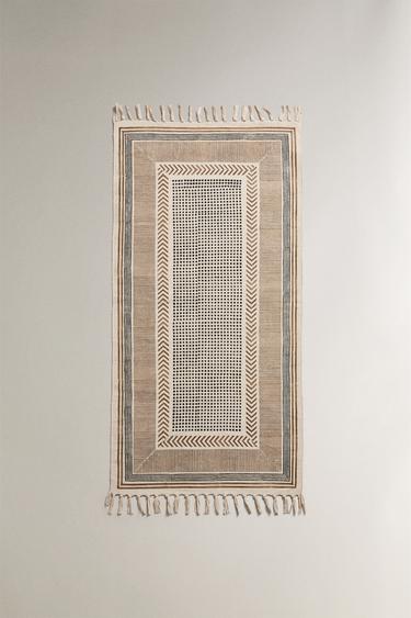 Zara RECTANGULAR COTTON AREA RUG WITH FRINGING - Multicolored