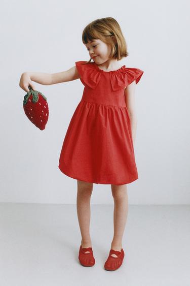 VESTIDO POPELÍN GLOBO - Rojo de Zara