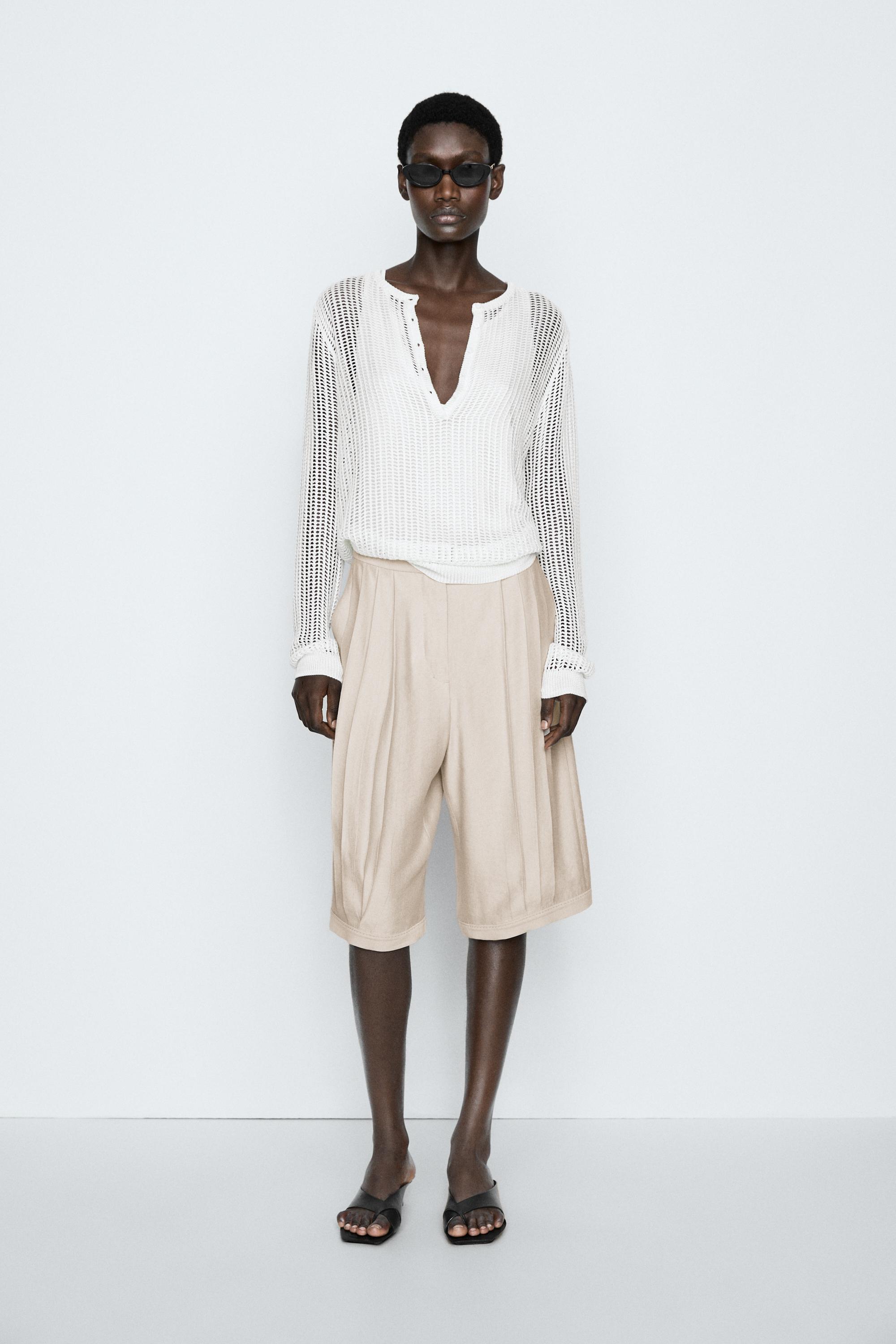 Cutwork knit button-up sweater - STUDIO — White