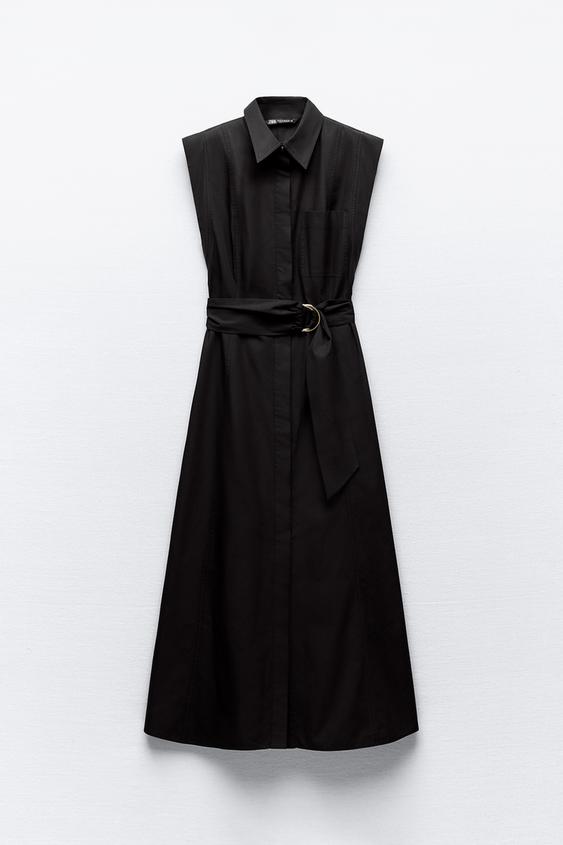 BELTED MIDI SHIRT DRESS - Black | ZARA Spain