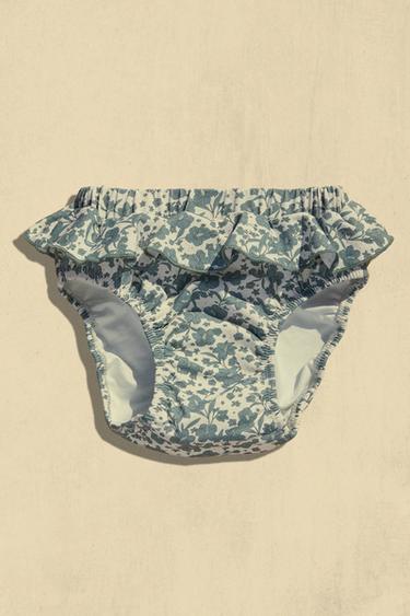 CHILDREN'S TROPICAL FLORAL RUFFLED BEACH BIKINI BOTTOMS - Ecru / Green by Zara - Image 6
