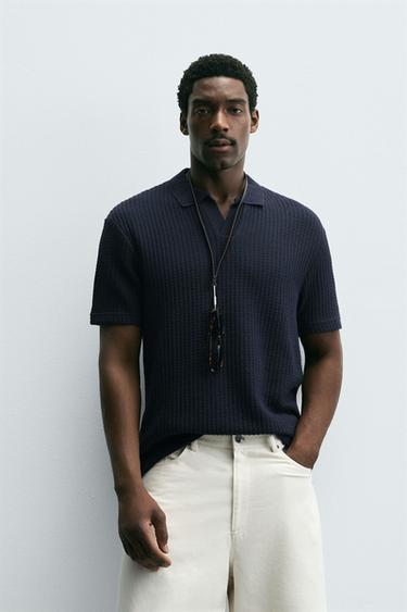 TEXTURED POLO SHIRT - Navy blue by Zara