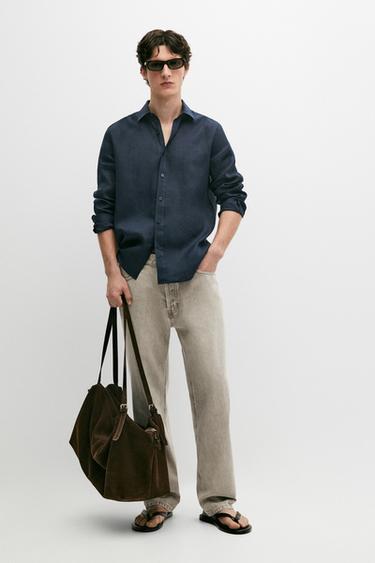 Zara Slim fit 100% linen shirt - Navy blue