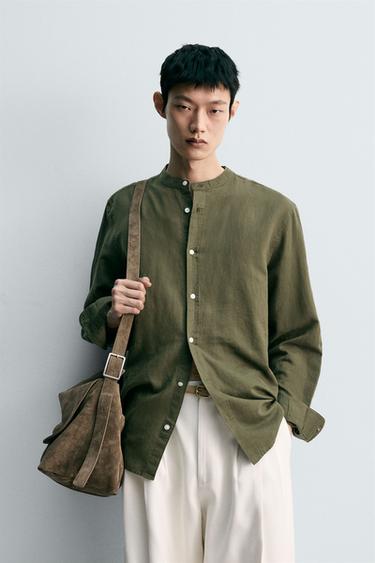ÁO SƠ MI LINEN - COTTON DÁNG SUÔNG - Kaki từ Zara