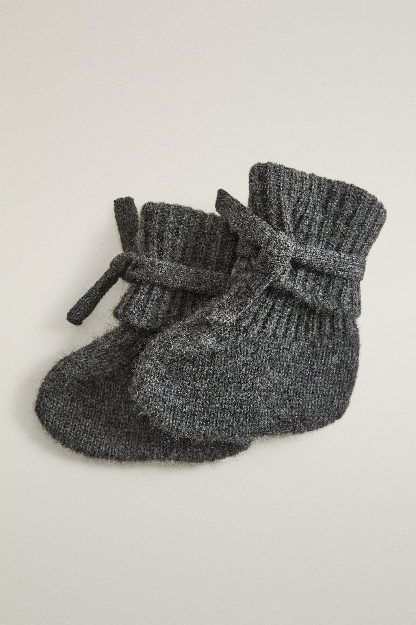 Детские пинетки Zara Cashmere Cable-Knit Baby Booties, цвет: Тёмный серый — фото 3