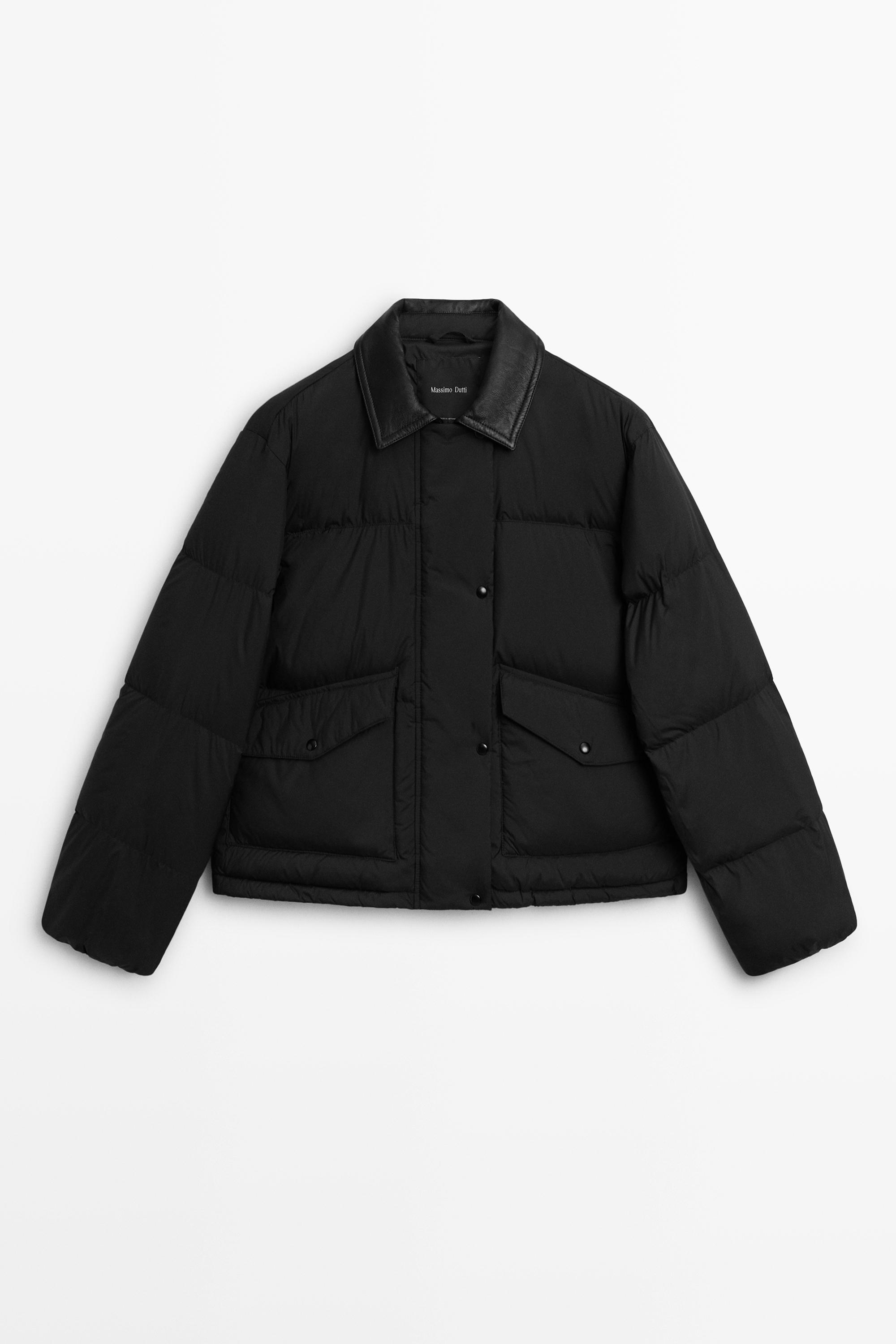 Down bomber jacket with nappa leather collar