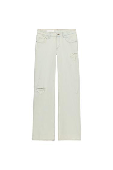 TRF WIDE LEG JEANS MET LAGE TAILLE EN SCHEUREN - Lichtblauw van Zara
