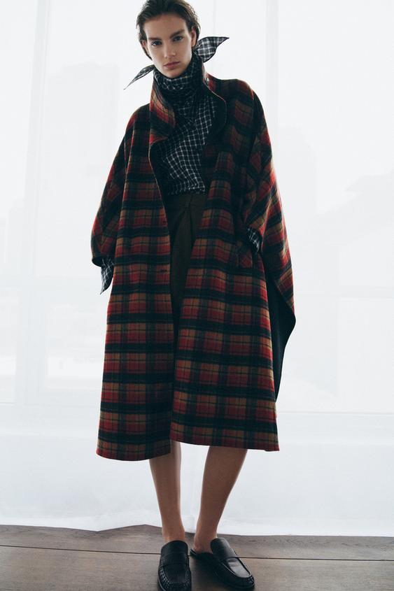 PLAID WOOL CAPE ZW COLLECTION LIMITED EDITION