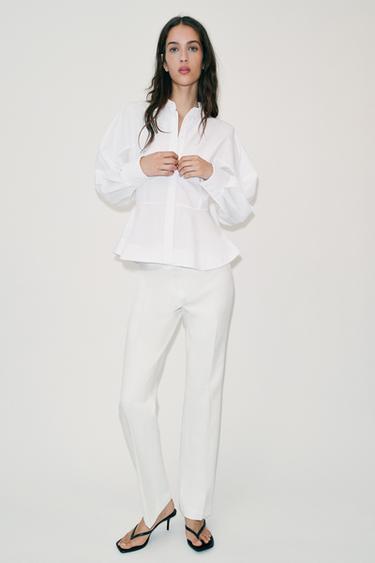 CAMISA POPELÍN PEPLUM - Blanco de Zara