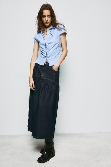FALDA MIDI DENIM - Índigo oscuro de Zara