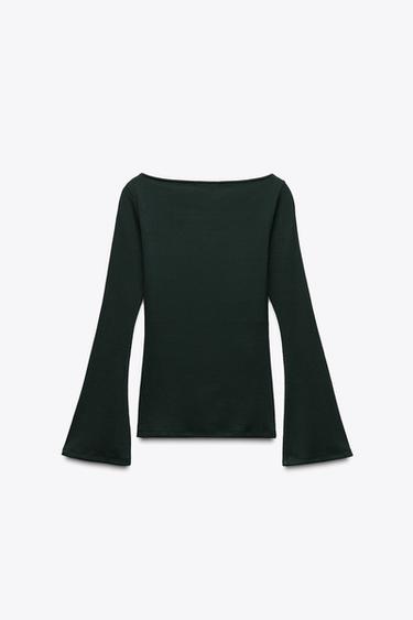T-SHIRT MANCHES ÉVASÉES - VERT de Zara - Image 4