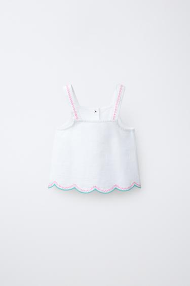 CROSS STITCH FLORAL TWILL TOP - White by Zara - Image 1