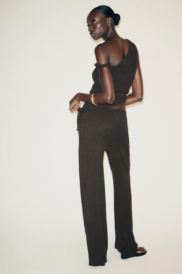 TEXTURED WIDE-LEG TROUSERS - Dark brown by Zara - Image 5
