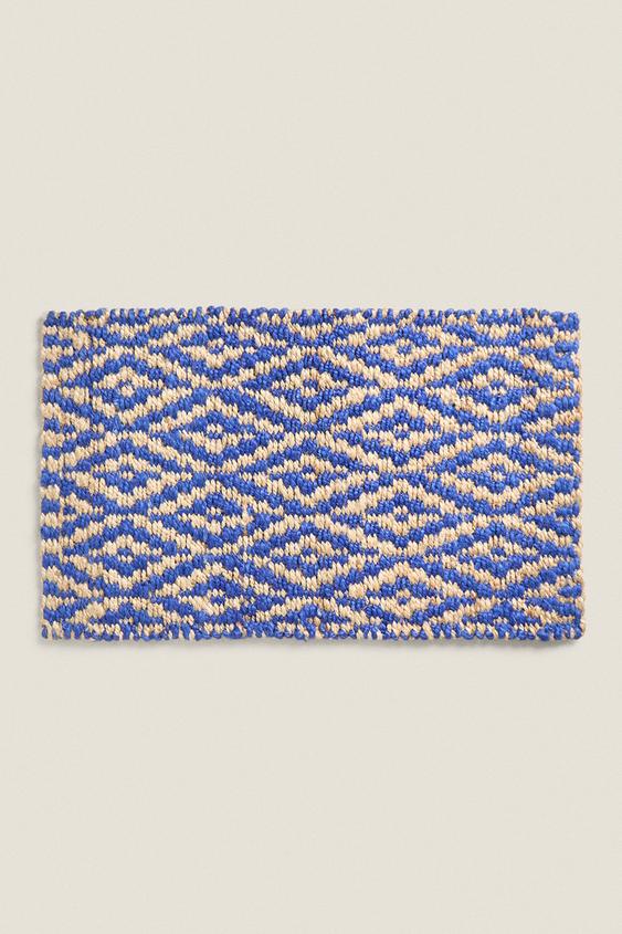 RECTANGULAR GEOMETRIC DESIGN JUTE DOORMAT Blue ZARA United Kingdom