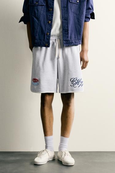 EMBROIDERED PATCH TRACKSUIT BERMUDA SHORTS - Grey marl by Zara