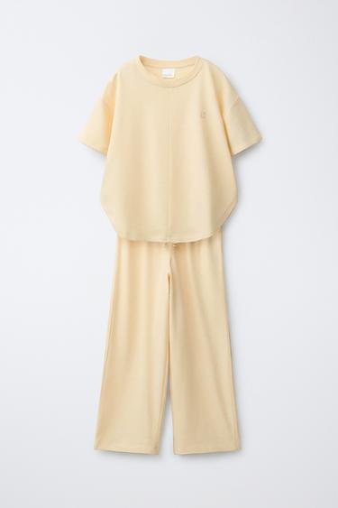 طقم تيشيرت وبنطلون WIDE LEG سادة - أصفر الخاص بـ Zara